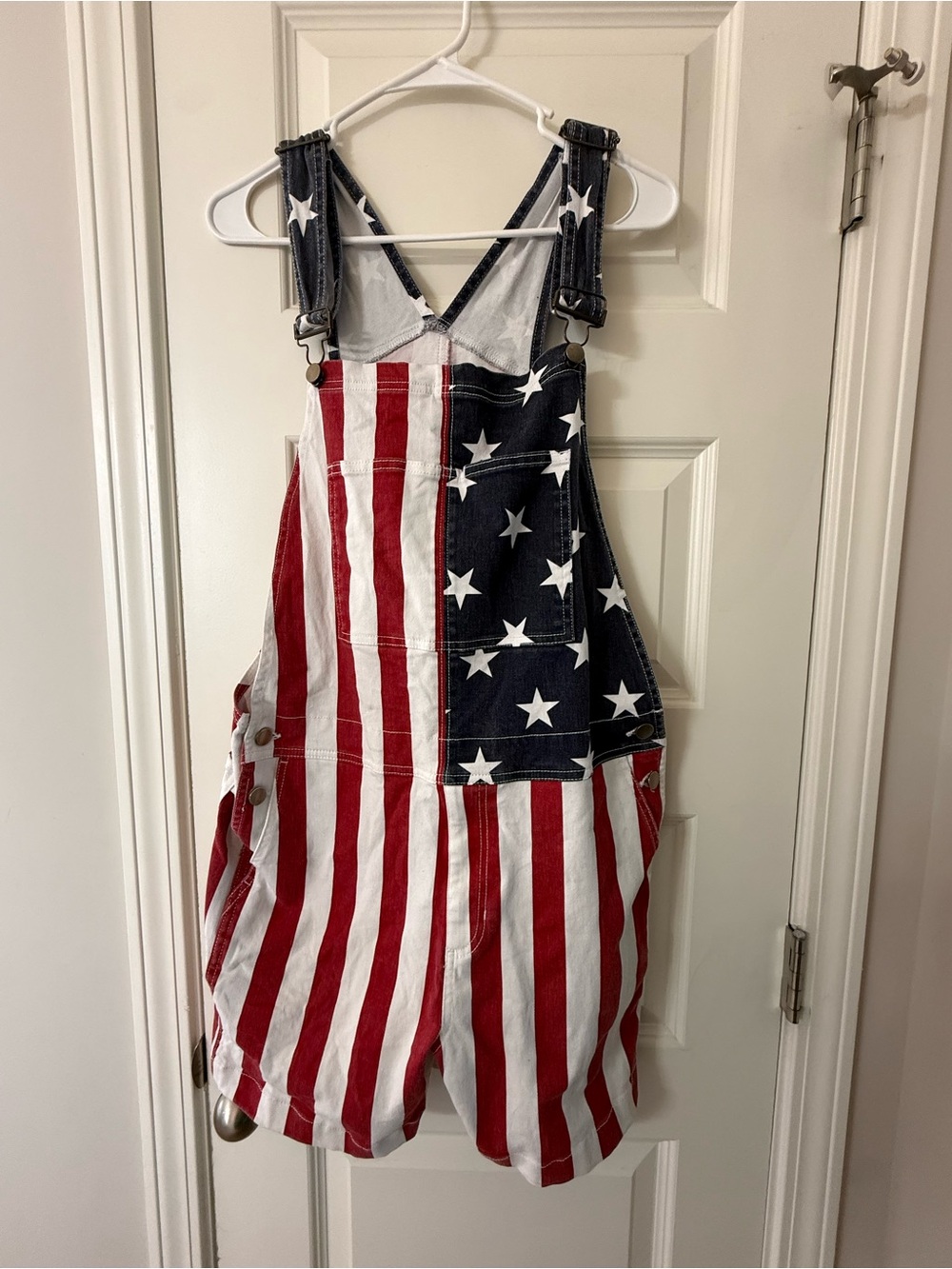 Chubbies "The Chubberalls" American Flag Denim Overalls Shorts Size Medium